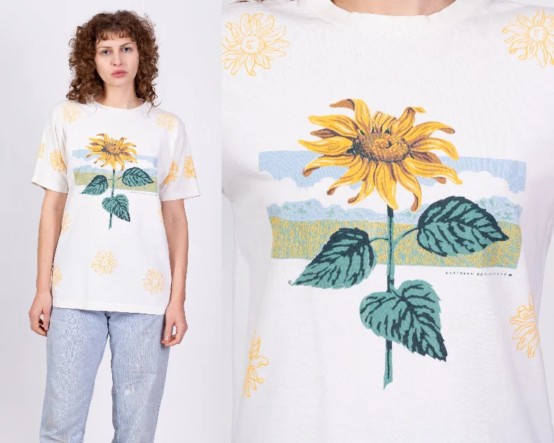 90s Sunflower All Over Print T Shirt - Medium