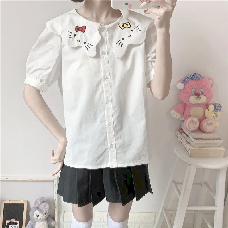 Cute cat embroidered shirt yv30959