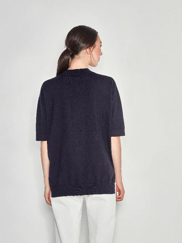 JHL Crew S/S Sweater (Cotton Cashmere) Navy