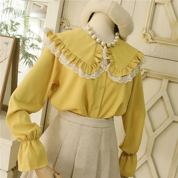 Lace chiffon long sleeve shirt YV42946