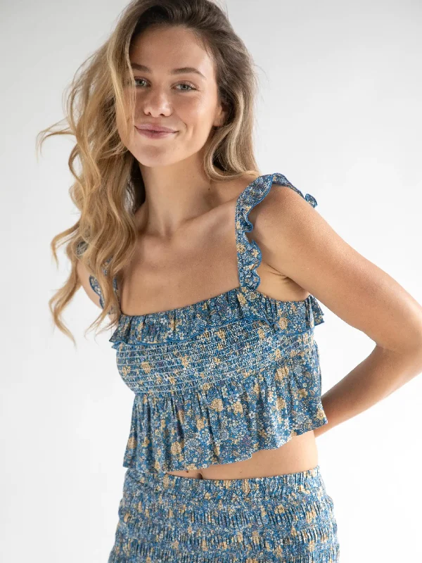 Mix & Match Smocked Top - Blue Ditsy Floral