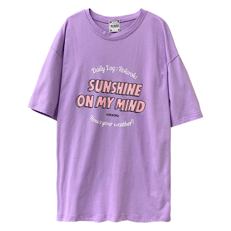 Purple pink blue letter print T-shirt YV42933