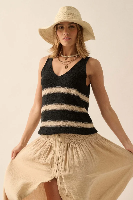 Time Flies Striped Textured Knit Sweater Tank Top