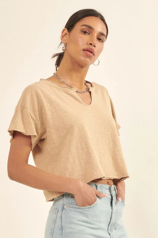 Very Necessary Cropped Split-Neck Tee