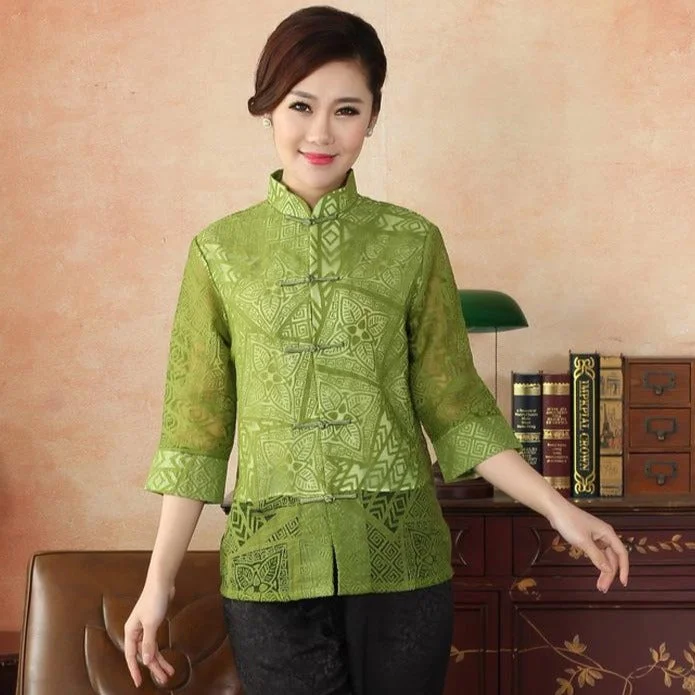 3/4 Sleeve Two Layers See-through Floral Chinese Jacket