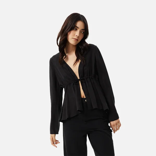 Afends Grace Cupro Tie Blouse - Black