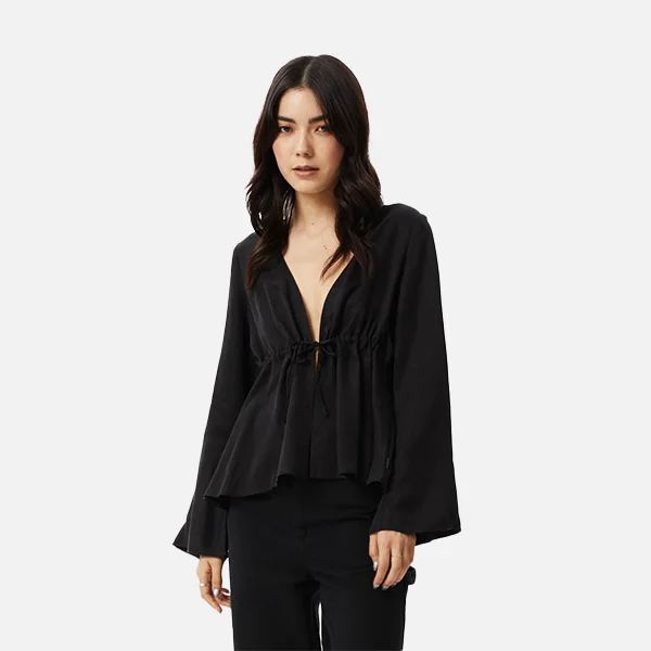 Afends Grace Cupro Tie Blouse - Black