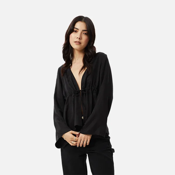 Afends Grace Cupro Tie Blouse - Black