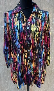 Multicolored Abstract - Button Front Tunic - A3301BM