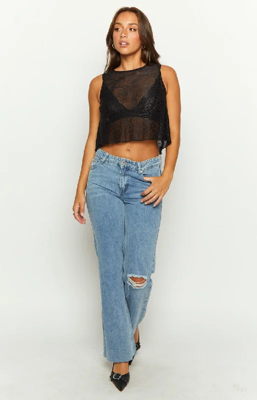 Belle Black Mesh Top