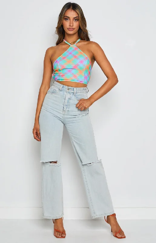 Georgie Blue Check Halter Top