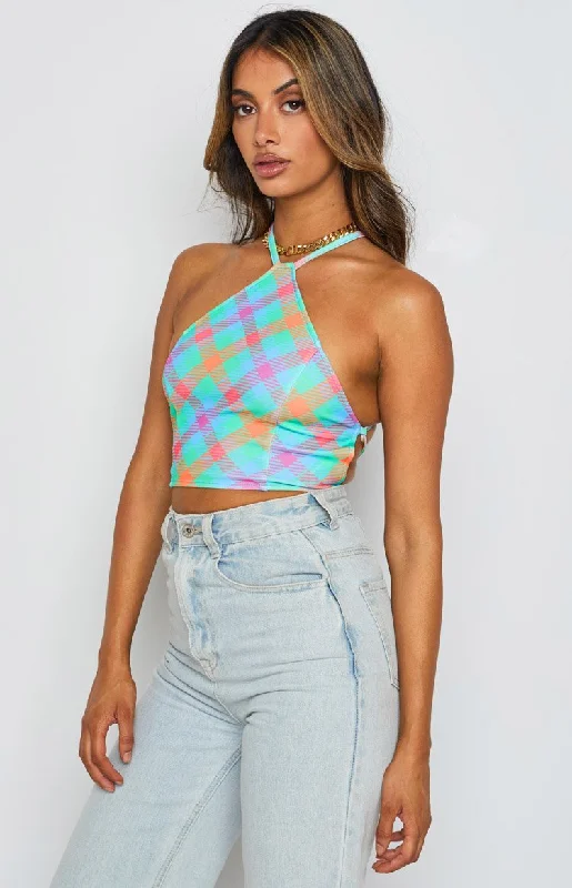 Georgie Blue Check Halter Top