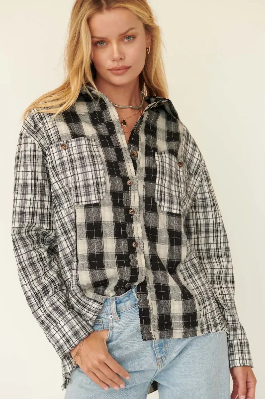 On the Field Plaid Colorblock Button-Front Shirt