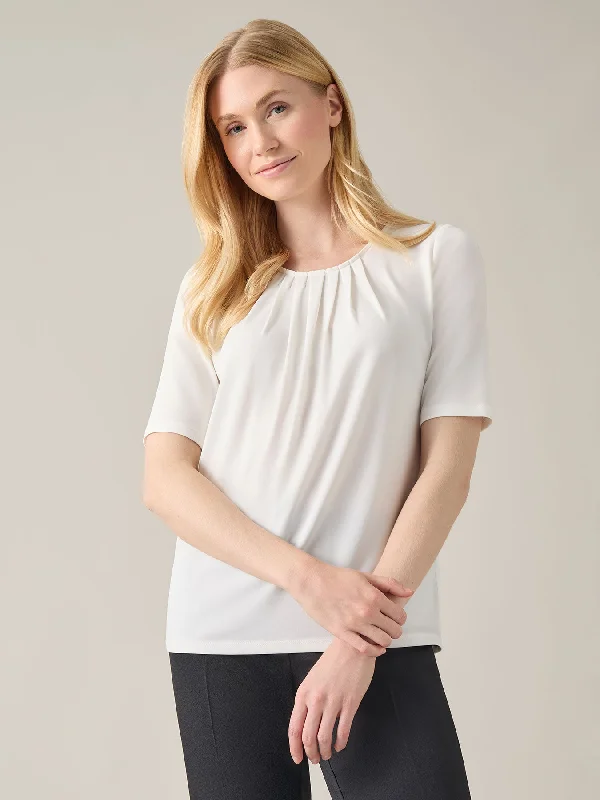 Plus Short Sleeve Shirred Neck Top, Everyday Knit