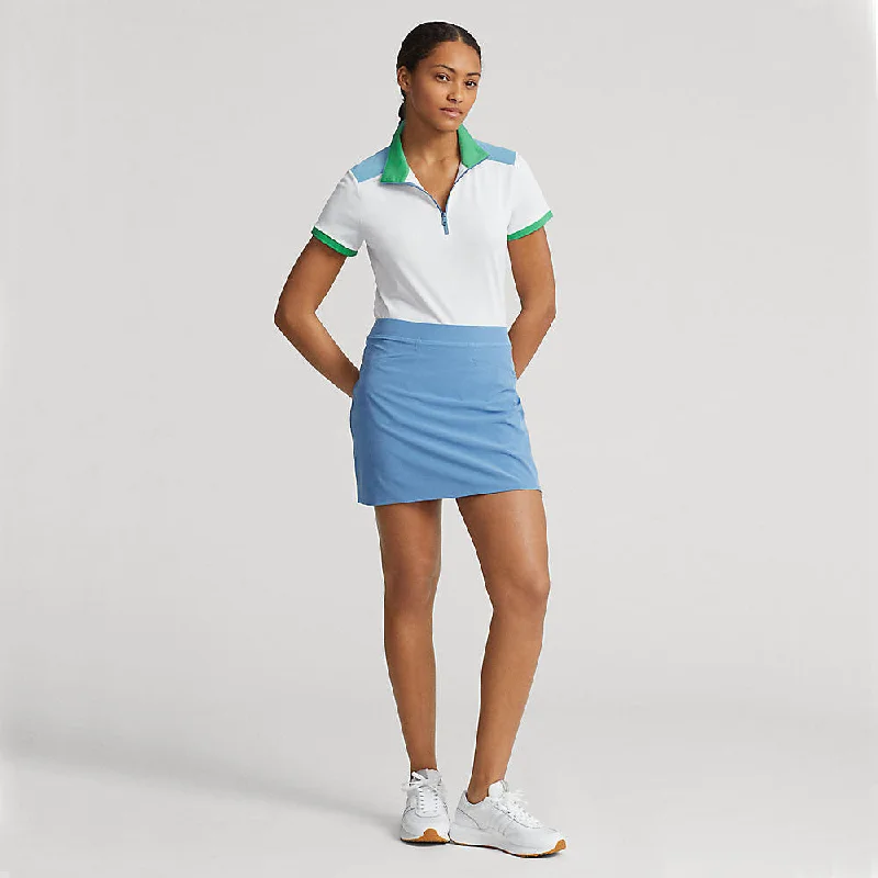 RLX Ralph Lauren Women's Stretch Mesh 1/4 Zip Golf Shirt - Pure White/Hatteras Blue