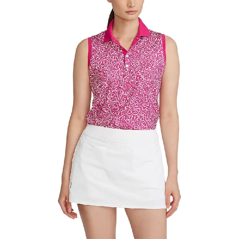 RLX Ralph Lauren Women's Printed Airflow Sleeveless Golf Shirt - Aruba Pink Block Print Vines