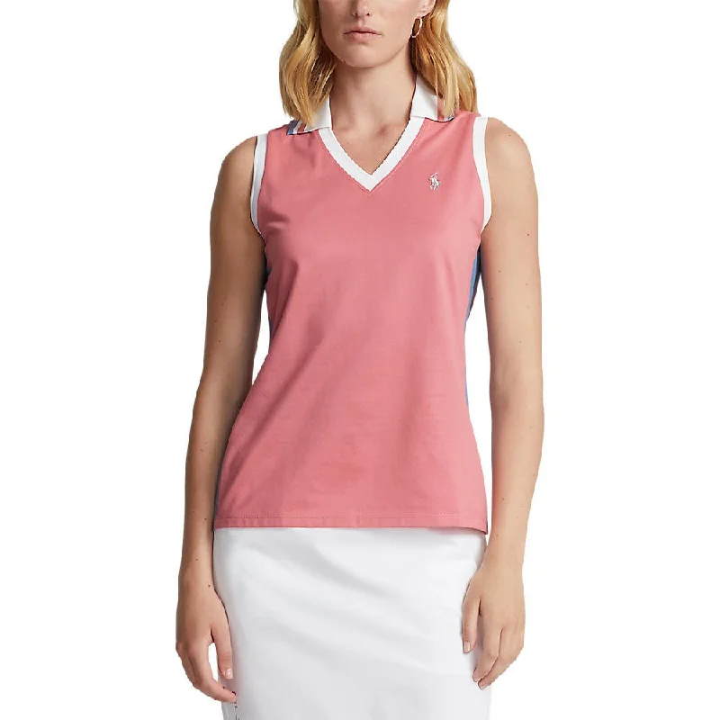 RLX Ralph Lauren Women's Tour Pique Sleeveless Golf Shirt - Desert Rose/Hatteras Blue