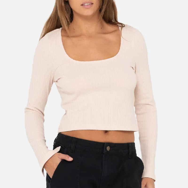 Rusty Scarlett Ribbed Long Sleeve Top - Coconut Cream