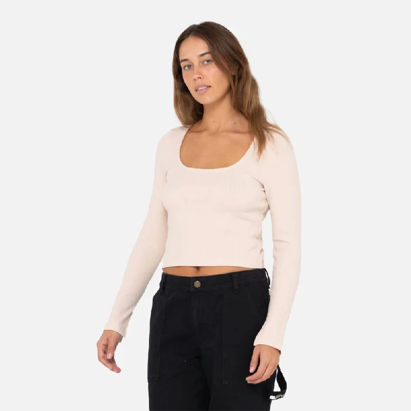 Rusty Scarlett Ribbed Long Sleeve Top - Coconut Cream