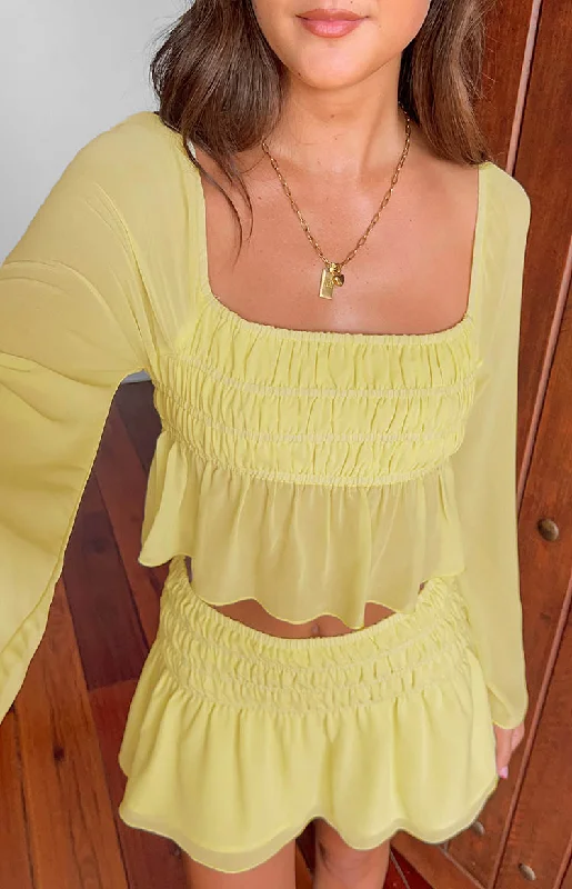 Sean Yellow Chiffon Long Sleeve Top