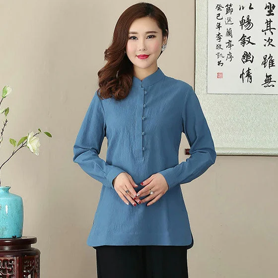 Signature Cotton Mandarin Collar Traditional Chinese Blouse