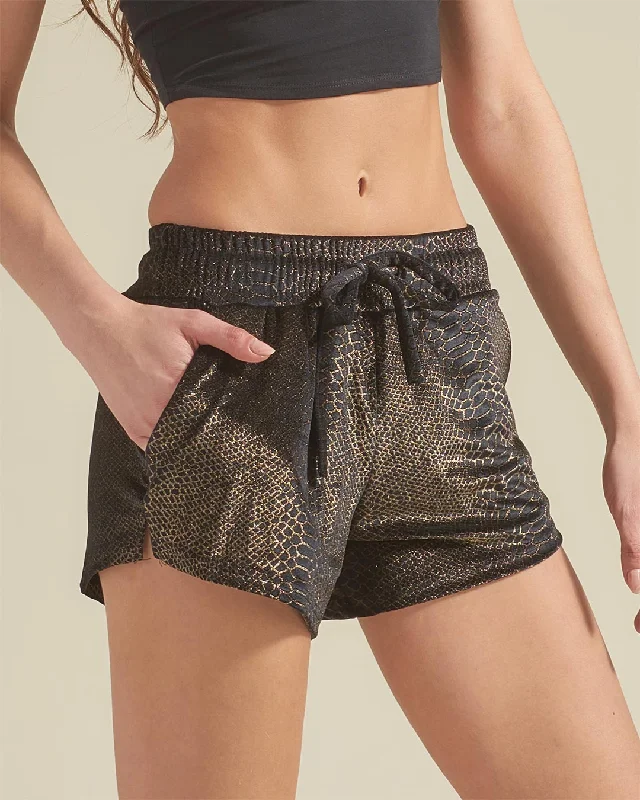 Black Snakeskin Velvet Shorts | Women's