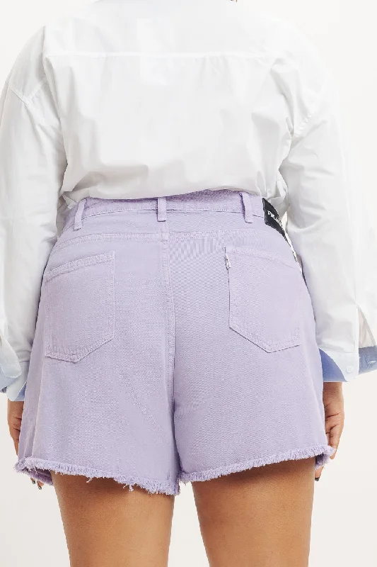 Denim Curve Frayed Hem Lavender Shorts