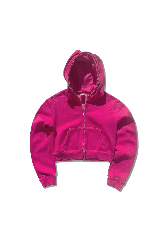 Exclusive Cropped Full Zip Body Bag Hoodie - Fuchsia Rose