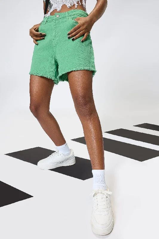 Frayed Hem Green Shorts