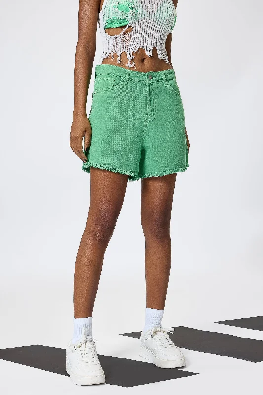 Frayed Hem Green Shorts