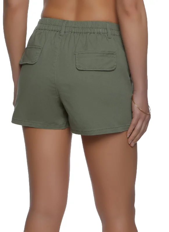 Solid Twill Pleated Shorts