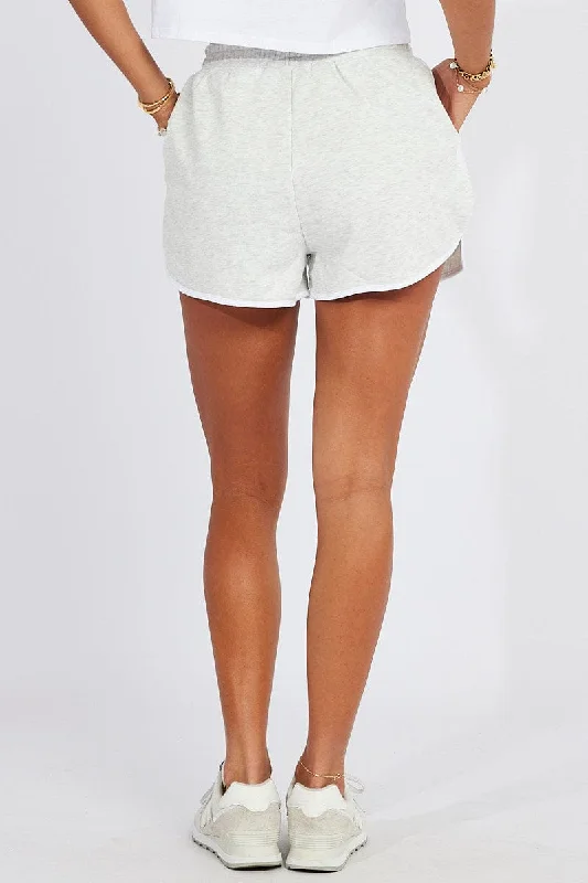 Grey Track Shorts High Rise Elastic Waist