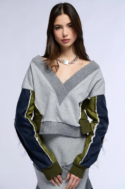 INDIE COLORBLOCKED DEEP V SWEATSHIRT