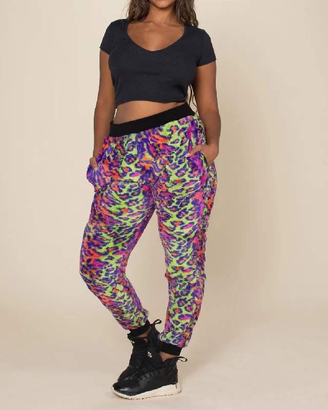 Neon Disco Kitty ULTRA SOFT Faux Fur Sweatpants | Women's