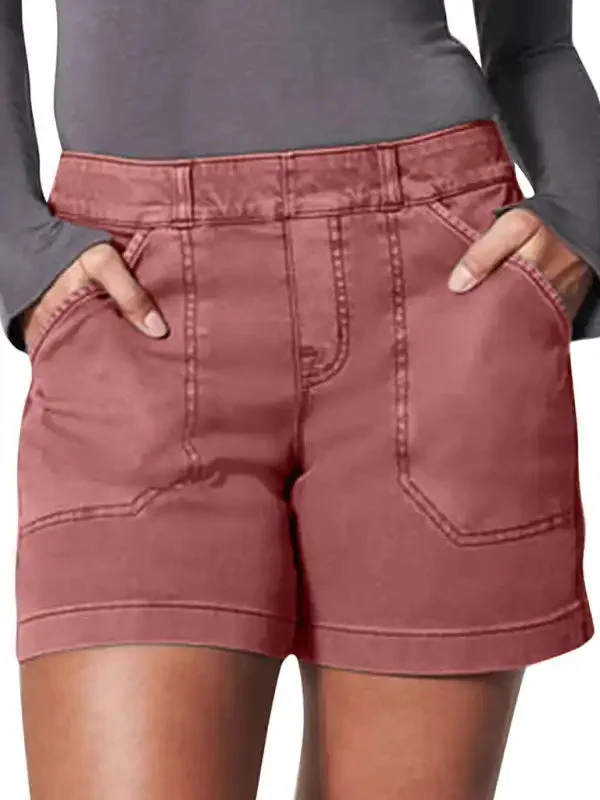 New fashion all-match women’s high elastic twill large pocket solid color casual shorts