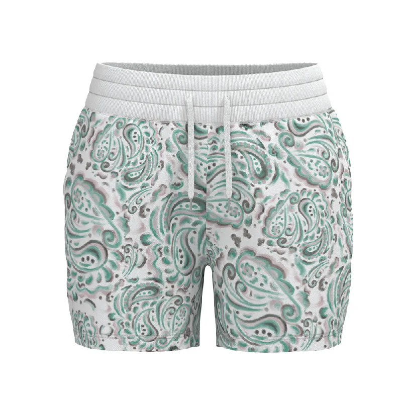 ""Oasis"" Shorts White/Turquoise w/Paisley Pattern