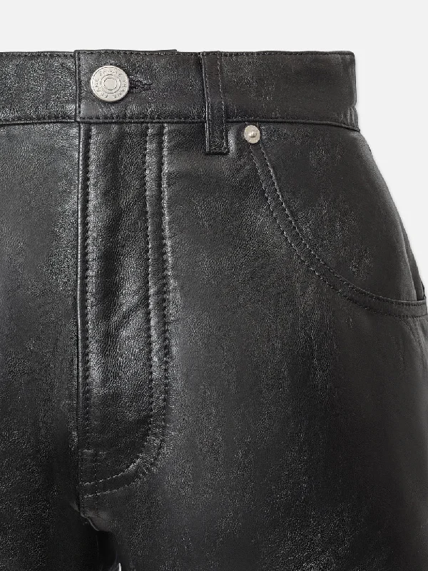 Side Slit Leather Short -- Black