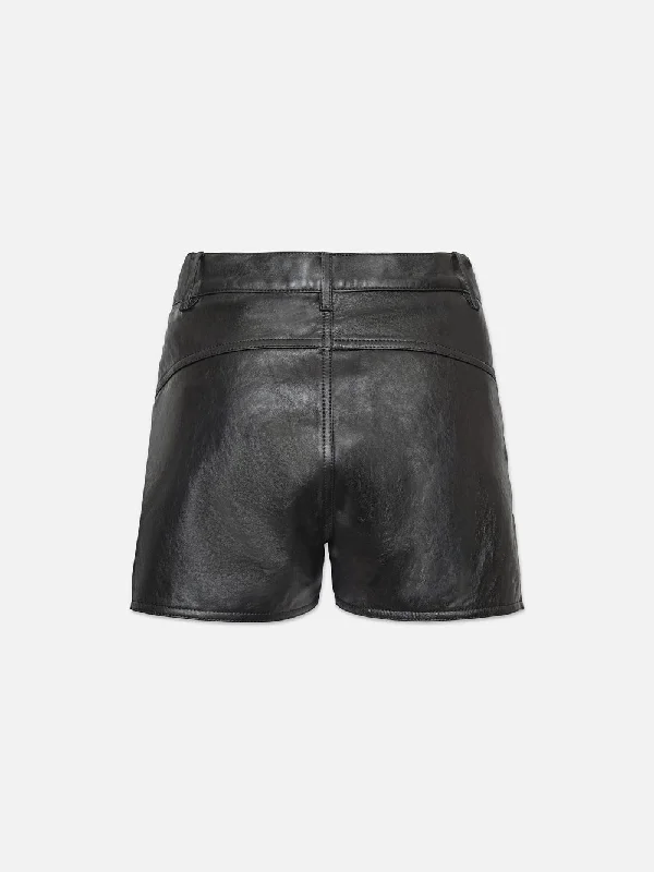 Side Slit Leather Short -- Black