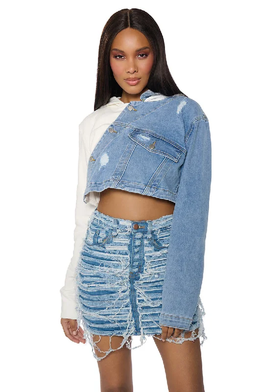 SPLIT DECISION DENIM SWEATSHIRT