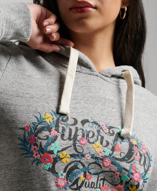 Vintage Floral Scripted Hood | Athletic Grey Marle