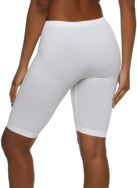 Ribbed Knit Seamless High Waisted Biker Shorts