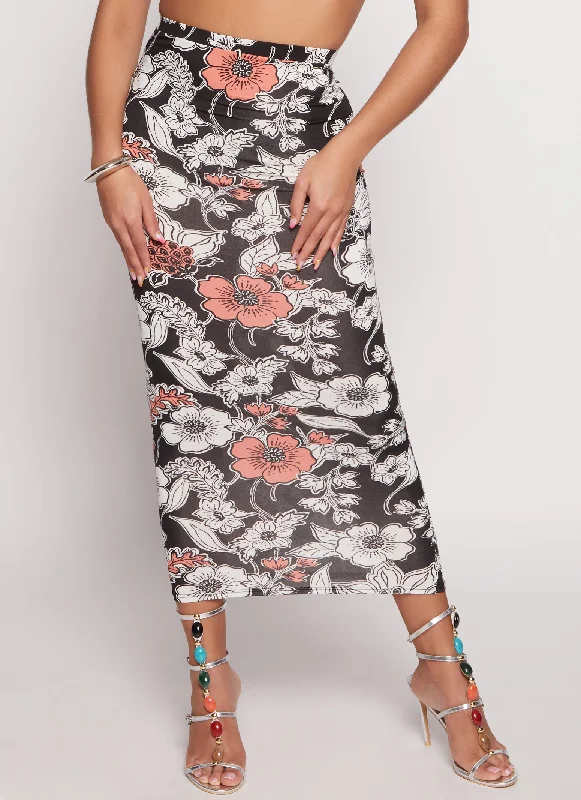 Floral Print High Waist Maxi Pencil Skirt