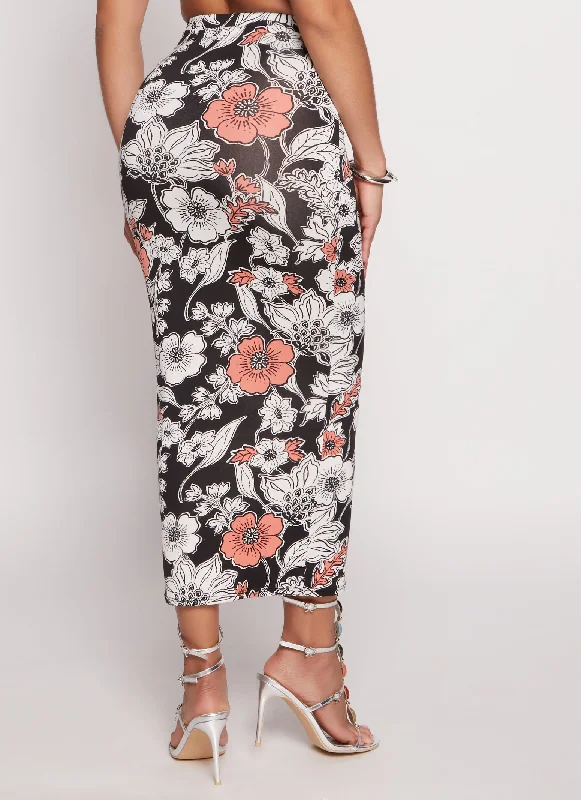 Floral Print High Waist Maxi Pencil Skirt