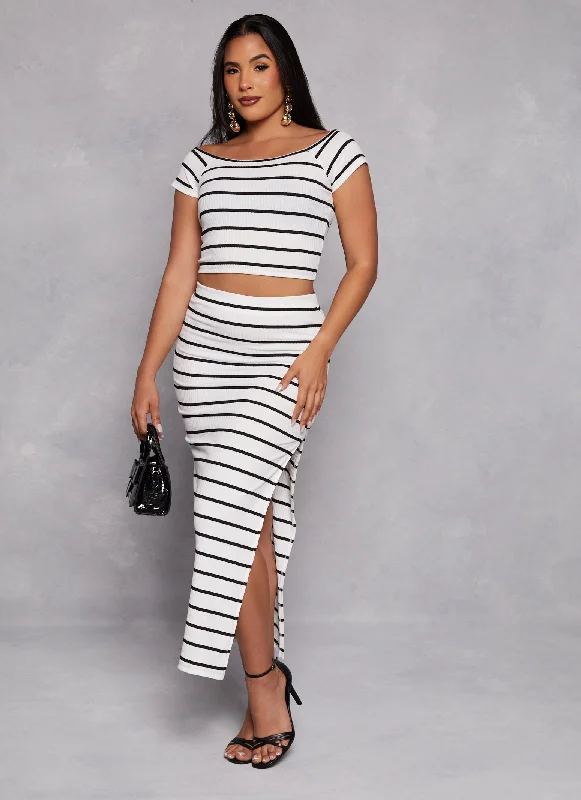 Striped High Waist Maxi Pencil Skirt