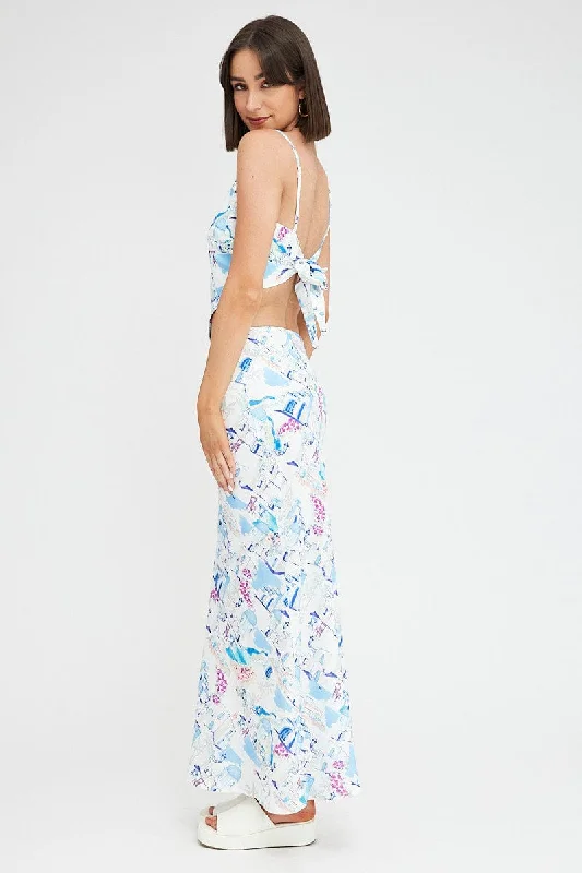 Blue Print Maxi Bias Skirt