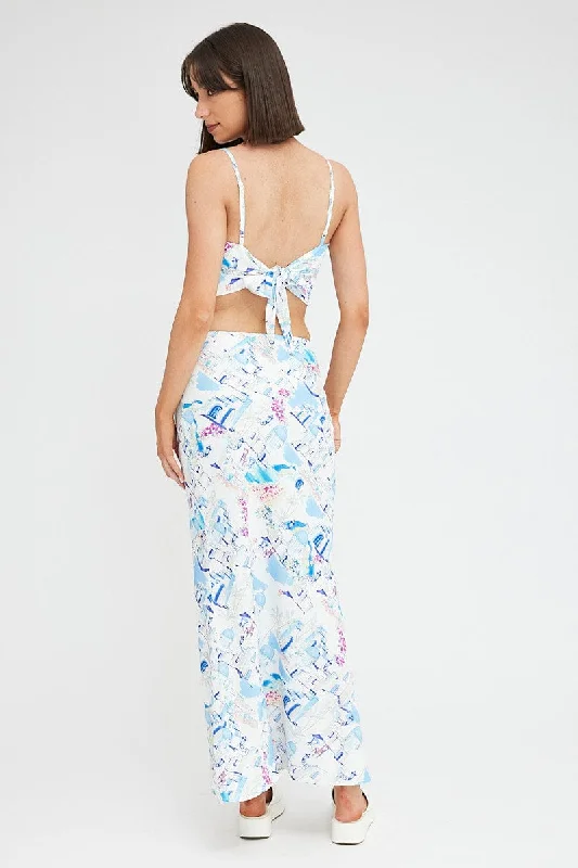 Blue Print Maxi Bias Skirt