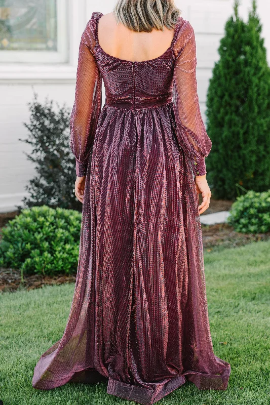 In A Fantasy World Wine Red Long Sleeve Maxi Dress