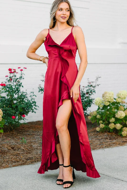 It's Gotta Be Love Burgundy Red Ruffled Maxi Dress