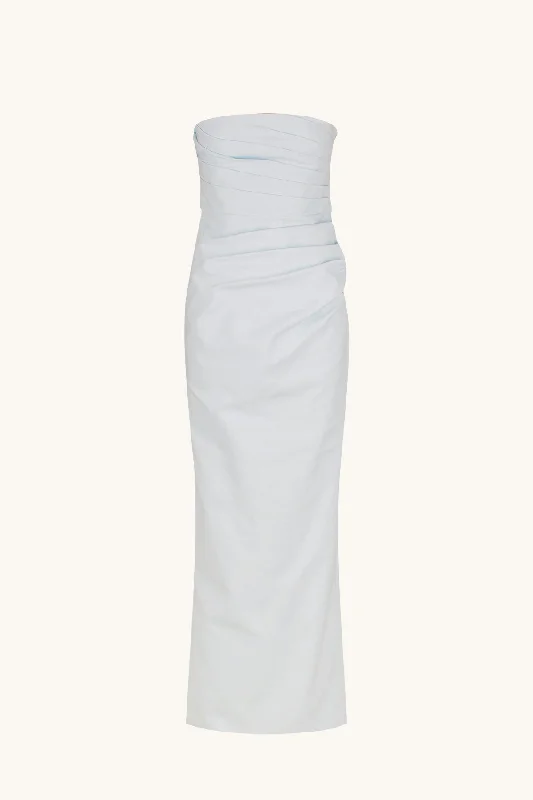 LANI STRAPLESS DRAPED MAXI DRESS - SKY