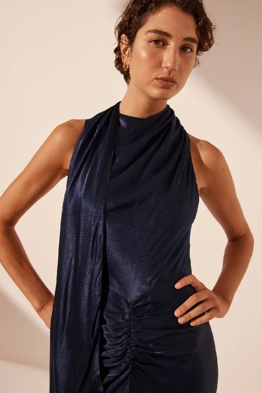 LINO SCARF NECK MAXI DRESS - DEEP MIDNIGHT